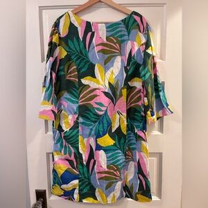 Boden Laurie Linen Shift Dress Plum Blossom Tropical Pattern Size 10